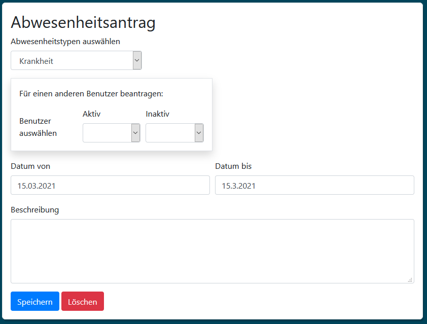 Abwesenheitsanträge mit unserem Zeitwirtschaftssystem.